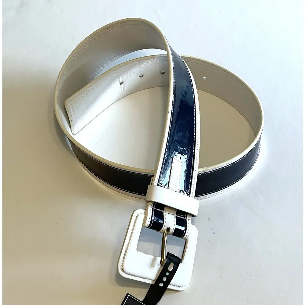 ROLF'S NEW Faux Patent Leather Statement Belt Womens Size Large Blue & White NWT
